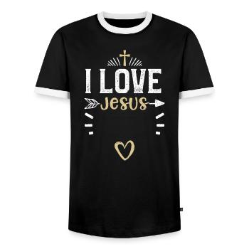 J’aime Jésus - Jésus - T-shirt contrasté Homme - noir/blanc - Devant - AI Model Female 172 light (172cm) & AI Model Male 178 light (178cm)