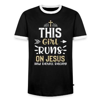 Cette fille court sur Jésus et nue... - T-shirt contrasté Homme - noir/blanc - Devant - AI Model Female 172 light (172cm) & AI Model Male 178 light (178cm)