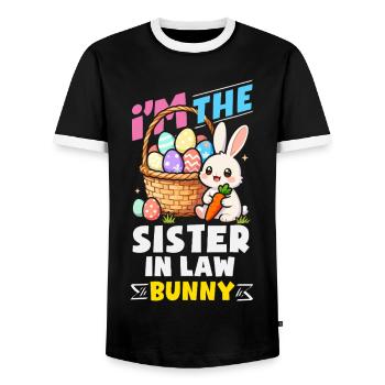 Joyeuse Pâques, douce chasse aux œufs du lapin, œufs de Pâques - T-shirt contrasté Homme - noir/blanc - Devant - AI Model Female 172 light (172cm) & AI Model Male 178 light (178cm)