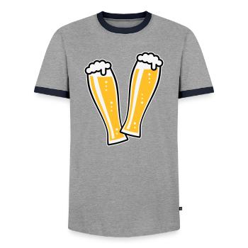 2 Weißbiergläser Stoßen An (Bier Weizenbier / 3C) - Männer Kontrast-T-Shirt - Grau/Navy  - Vorne - AI Model Female 172 light (172cm) & AI Model Male 178 light (178cm)