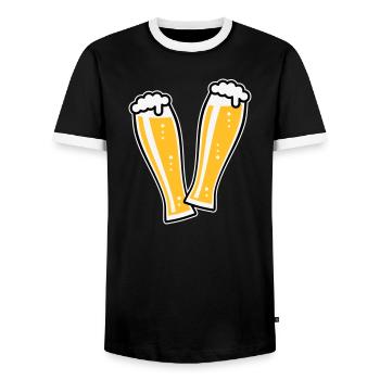 2 Weißbiergläser Stoßen An (Bier Weizenbier / 3C) - Männer Kontrast-T-Shirt - Schwarz/Weiß - Vorne - AI Model Female 172 light (172cm) & AI Model Male 178 light (178cm)