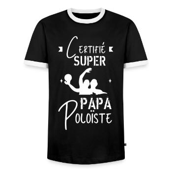 Super papa poloïste - T-shirt contrasté Homme - noir/blanc - Devant - AI Model Female 172 light (172cm) & AI Model Male 178 light (178cm)