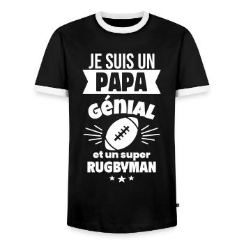 Papa génial & rugbyman – idée fête des pères - T-shirt contrasté Homme - noir/blanc - Devant - AI Model Female 172 light (172cm) & AI Model Male 178 light (178cm)