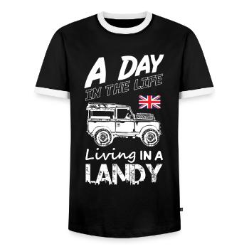 Une journée dans ma vie à vivre dans un Landy - T-shirt contrasté Homme - noir/blanc - Devant - AI Model Female 172 light (172cm) & AI Model Male 178 light (178cm)