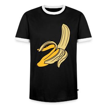 open peeled banana delicious food - Men's Ringer Shirt - black/white - Front - AI Model Female 172 light (172cm) & AI Model Male 178 light (178cm)