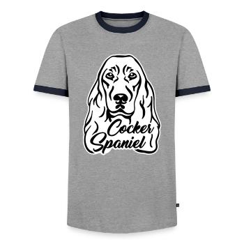 Cocker Spaniel - T-shirt contrasté Homme - gris/marine  - Devant - AI Model Female 172 light (172cm) & AI Model Male 178 light (178cm)
