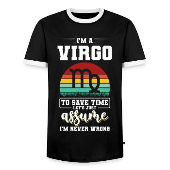 Horoscope Vierge Planète - T-shirt contrasté Homme - noir/blanc - Devant - AI Model Female 172 light (172cm) & AI Model Male 178 light (178cm)