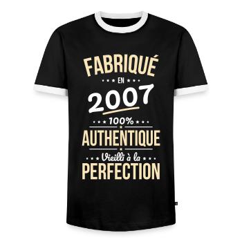 18th Birthday - Made in 2007 - Men's Ringer Shirt - black/white - Front - AI Model Female 172 light (172cm) & AI Model Male 178 light (178cm)