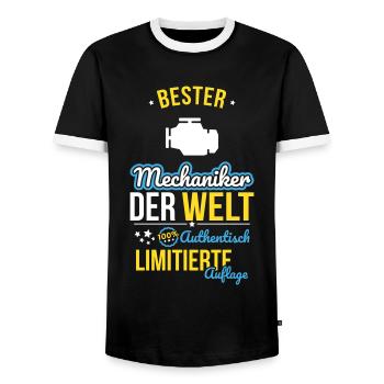 Best Mechanic in the World - 100% Authentic - Men's Ringer Shirt - black/white - Front - AI Model Female 172 light (172cm) & AI Model Male 178 light (178cm)
