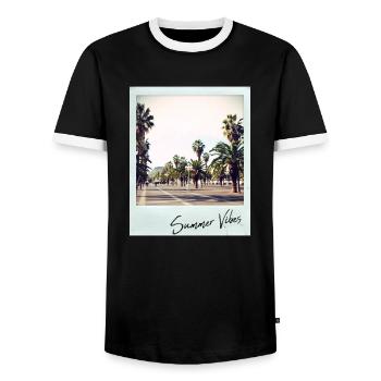 Barcelona Palm - Men's Ringer Shirt - black/white - Front - AI Model Female 172 light (172cm) & AI Model Male 178 light (178cm)