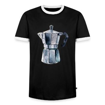 Espresso pot - Men's Ringer Shirt - black/white - Front - AI Model Female 172 light (172cm) & AI Model Male 178 light (178cm)