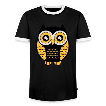 eule_02 - Men's Ringer Shirt - black/white - Front - AI Model Female 172 light (172cm) & AI Model Male 178 light (178cm)