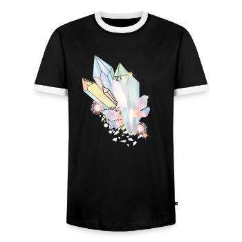 iridescent crystals with elven wings and stars - Men's Ringer Shirt - black/white - Front - AI Model Female 172 light (172cm) & AI Model Male 178 light (178cm)