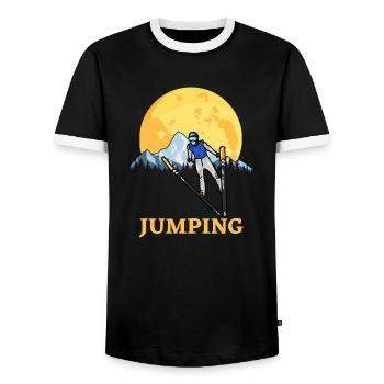 Jumping jump ski sport winter gift fan jump - Men's Ringer Shirt - black/white - Front - AI Model Female 172 light (172cm) & AI Model Male 178 light (178cm)