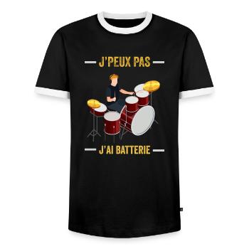 je peux pas j ai batterie humour batteur drôles - T-shirt contrasté Homme - noir/blanc - Devant - AI Model Female 172 light (172cm) & AI Model Male 178 light (178cm)