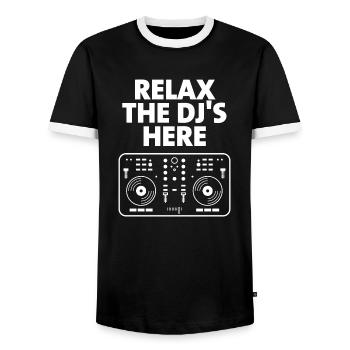Entspannen Sie sich Die DJ's hier - Männer Kontrast-T-Shirt - Schwarz/Weiß - Vorne - AI Model Female 172 light (172cm) & AI Model Male 178 light (178cm)