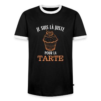 Je suis là juste pour la tarte - T-shirt contrasté Homme - noir/blanc - Devant - AI Model Female 172 light (172cm) & AI Model Male 178 light (178cm)