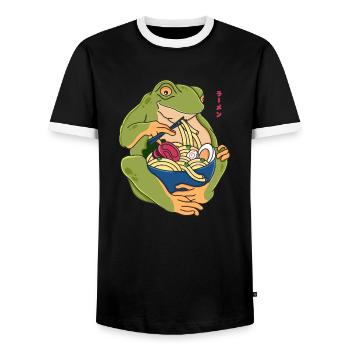 Toad Japanese Ramen - Men's Ringer Shirt - black/white - Front - AI Model Female 172 light (172cm) & AI Model Male 178 light (178cm)