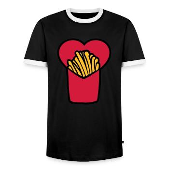 French Fries Love - Männer Kontrast-T-Shirt - Schwarz/Weiß - Vorne - AI Model Female 172 light (172cm) & AI Model Male 178 light (178cm)