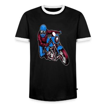 Motorcycling Motorcycle Bike Stunt Gift Idea - Men's Ringer Shirt - black/white - Front - AI Model Female 172 light (172cm) & AI Model Male 178 light (178cm)