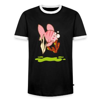Poisson rouge Poisson Tête Pêche Cadeau de pêche - T-shirt contrasté Homme - noir/blanc - Devant - AI Model Female 172 light (172cm) & AI Model Male 178 light (178cm)