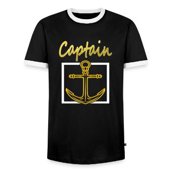 I am Captain Anchor Regatta Boat Gift Idea - Men's Ringer Shirt - black/white - Front - AI Model Female 172 light (172cm) & AI Model Male 178 light (178cm)