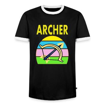 Tir à l’arc Sports Arbalète Cadeau - T-shirt contrasté Homme - noir/blanc - Devant - AI Model Female 172 light (172cm) & AI Model Male 178 light (178cm)