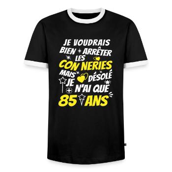 conneries 85 ans / cadeau anniversaire 85 ans - T-shirt contrasté Homme - noir/blanc - Devant - AI Model Female 172 light (172cm) & AI Model Male 178 light (178cm)