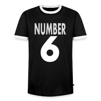 Number 6 Number Six Shirt Number 6 Gift Idea - Men's Ringer Shirt - black/white - Front - AI Model Female 172 light (172cm) & AI Model Male 178 light (178cm)