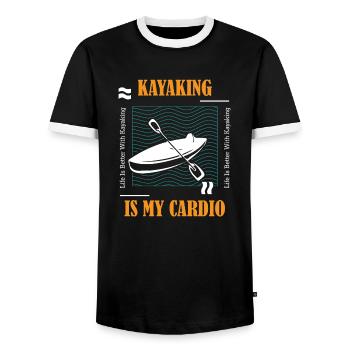 Kayaking as Cardio Canoe Whitewater Kayak - Men's Ringer Shirt - black/white - Front - AI Model Female 172 light (172cm) & AI Model Male 178 light (178cm)