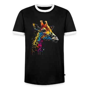 Colorful Giraffe Graffiti Airbrush Artwork - Men's Ringer Shirt - black/white - Front - AI Model Female 172 light (172cm) & AI Model Male 178 light (178cm)