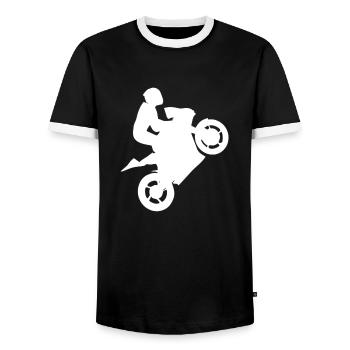Motocross Motorbike Riding Stunt Cascade Gift - Men's Ringer Shirt - black/white - Front - AI Model Female 172 light (172cm) & AI Model Male 178 light (178cm)