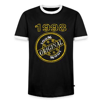 I was born in 1998 Birthday Celebrate Gift - Men's Ringer Shirt - black/white - Front - AI Model Female 172 light (172cm) & AI Model Male 178 light (178cm)