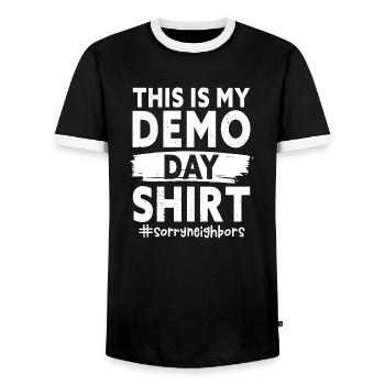 C’est mon Motive Day Demo Day #SorryNeighbours - T-shirt contrasté Homme - noir/blanc - Devant - AI Model Female 172 light (172cm) & AI Model Male 178 light (178cm)