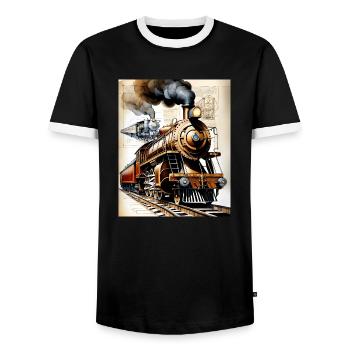 Zug #1 - Männer Kontrast-T-Shirt - Schwarz/Weiß - Vorne - AI Model Female 172 light (172cm) & AI Model Male 178 light (178cm)