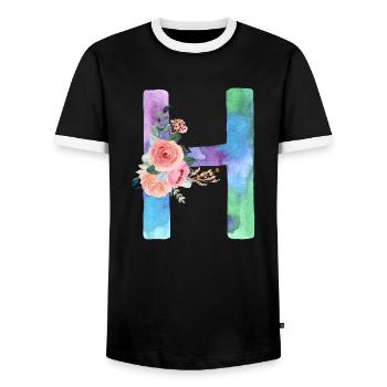 Letter H watercolor - Men's Ringer Shirt - black/white - Front - AI Model Female 172 light (172cm) & AI Model Male 178 light (178cm)
