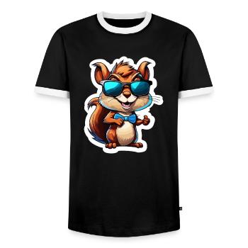 Squirrel / Animal / Rodent / Forest Animal / Comic - Men's Ringer Shirt - black/white - Front - AI Model Female 172 light (172cm) & AI Model Male 178 light (178cm)