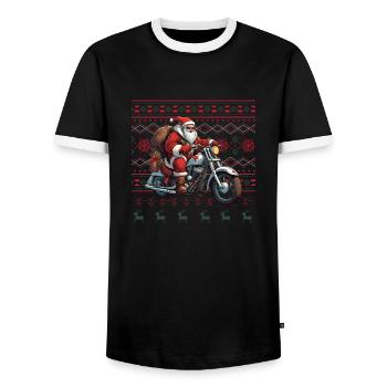 Santa Claus is also a biker - Men's Ringer Shirt - black/white - Front - AI Model Female 172 light (172cm) & AI Model Male 178 light (178cm)