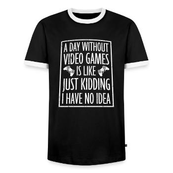 A Day Without Video Games Is Like ... Just Kidding - Men's Ringer Shirt - black/white - Front - AI Model Female 172 light (172cm) & AI Model Male 178 light (178cm)