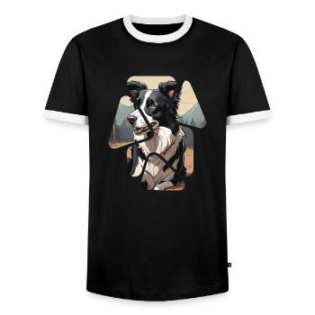 Border Collie Dog - Men's Ringer Shirt - black/white - Front - AI Model Female 172 light (172cm) & AI Model Male 178 light (178cm)