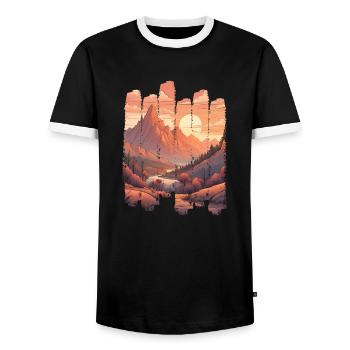 Naturlandschaft Sunset Mountains - Männer Kontrast-T-Shirt - Schwarz/Weiß - Vorne - AI Model Female 172 light (172cm) & AI Model Male 178 light (178cm)