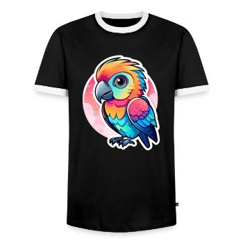 Papagei Vogel Illustration - Männer Kontrast-T-Shirt - Schwarz/Weiß - Vorne - AI Model Female 172 light (172cm) & AI Model Male 178 light (178cm)