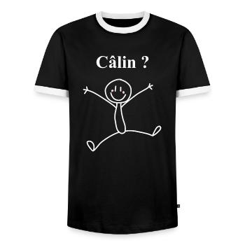Fais moi un câlin - T-shirt contrasté Homme - noir/blanc - Devant - AI Model Female 172 light (172cm) & AI Model Male 178 light (178cm)