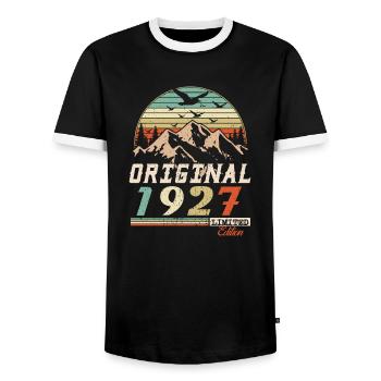 1927 Vintage Retro Birthday Vintage Gift - Men's Ringer Shirt - black/white - Front - AI Model Female 172 light (172cm) & AI Model Male 178 light (178cm)