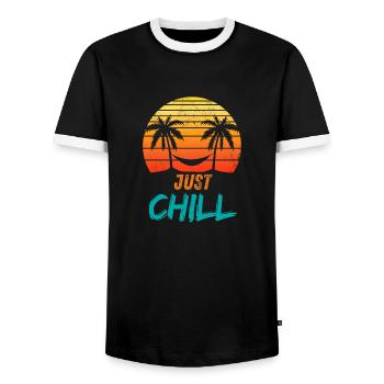 JUST CHIIL - Men's Ringer Shirt - black/white - Front - AI Model Female 172 light (172cm) & AI Model Male 178 light (178cm)