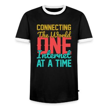 Connecting the World - Men's Ringer Shirt - black/white - Front - AI Model Female 172 light (172cm) & AI Model Male 178 light (178cm)