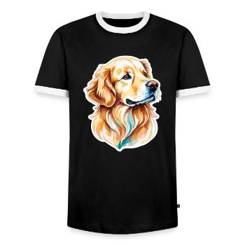 Golden Retriever Wasserfarben - Männer Kontrast-T-Shirt - Schwarz/Weiß - Vorne - AI Model Female 172 light (172cm) & AI Model Male 178 light (178cm)