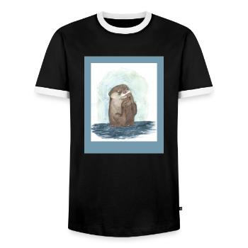 240328 Loutre 2 - T-shirt contrasté Homme - noir/blanc - Devant - AI Model Female 172 light (172cm) & AI Model Male 178 light (178cm)
