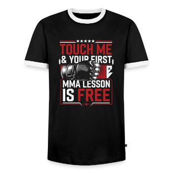 For real martial artists - Men's Ringer Shirt - black/white - Front - AI Model Female 172 light (172cm) & AI Model Male 178 light (178cm)