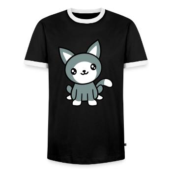 Cat Pet Cute Cute Kitten Friendly - Men's Ringer Shirt - black/white - Front - AI Model Female 172 light (172cm) & AI Model Male 178 light (178cm)
